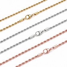 Stainless Steel Gold Plated Rope Chain 3mm Hip Hop Jewelry Unisex Men Women Gift