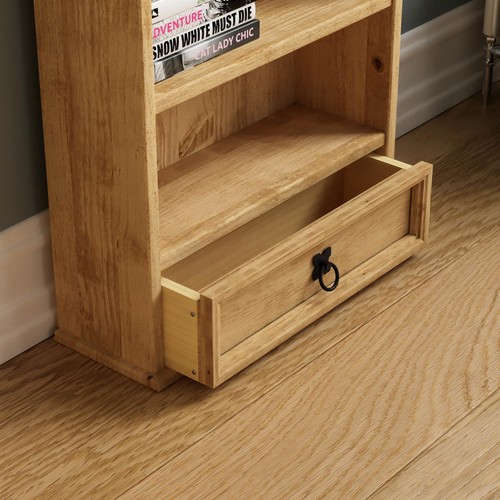Corona DVD Rack Bookcase 1 Drawer 4 Shelf Display Storage Unit Solid Waxed Pine - Picture 6 of 7