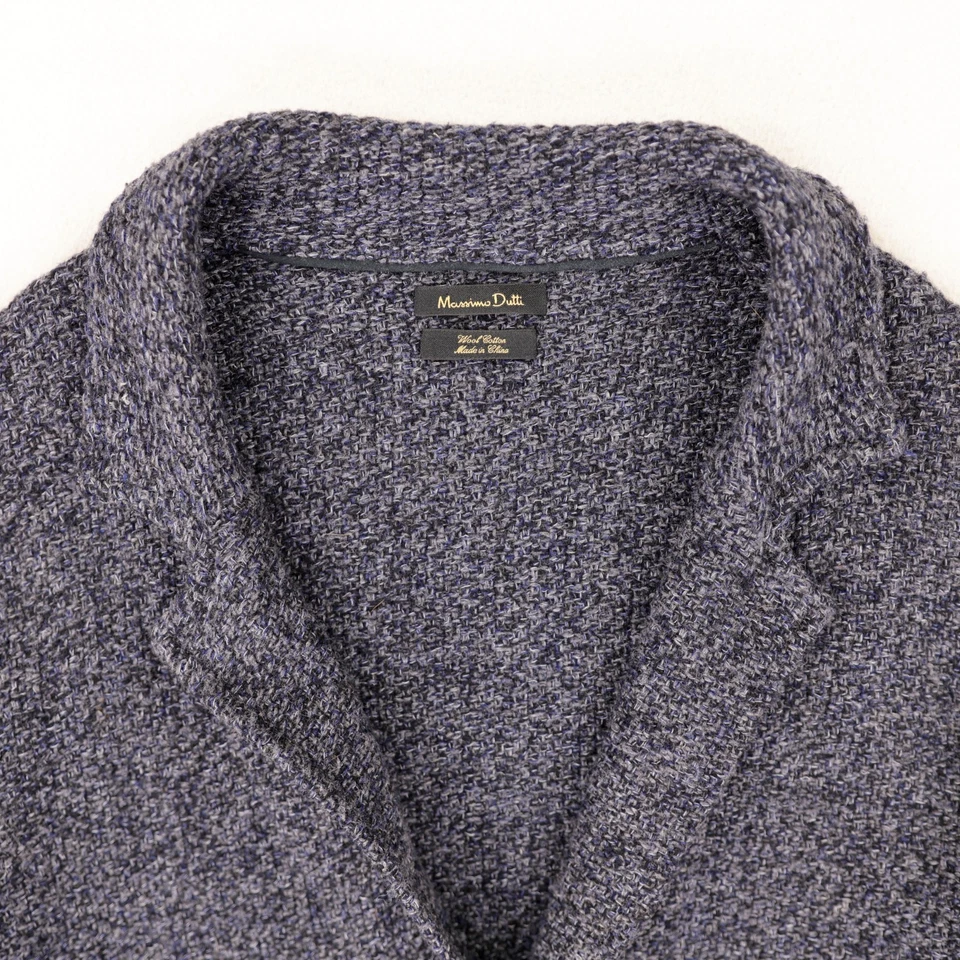 Cárdigan Suéter Massimo Dutti Para Hombre Grande Gris Azul Tejido Lana Mezcla Algodón Foto 4 de 4