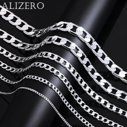 Solid 925 Sterling Silver Curb Chain Necklace Men Women Wedding Engagement Gift