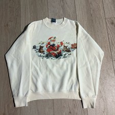 Vintage Christmas Santa Claus With Reindeer s Crewneck Size Small