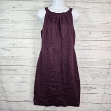 Ann Taylor LOFT Womens Dress Sz 8 Solid Purple Linen Sleeveless