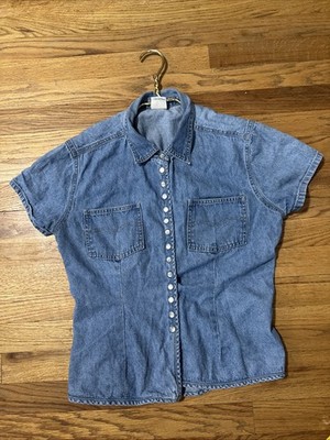 Vintage 90 s B.W.B Denim Shirt Women's Pearl Snap Western Short Sleeve S/M