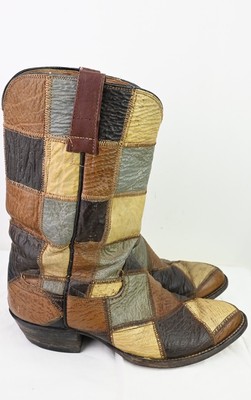 Vintage handmade patchwork cowboy boots in tan, sage, and brown  size EU43/MUS10