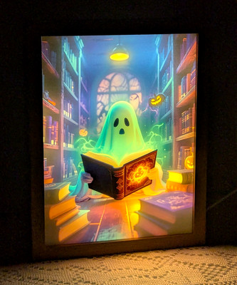 Ghost Reading a Book Light Lamp Spooky Library Halloween Decor Changes USB Cord