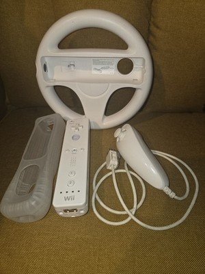 Official Nintendo Wii Controller & Nunchuck Wii Remote Set with wheel