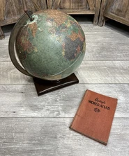 1950s Replogle 12" Earth Reference Globe with World Atlas Book - Estate Find!