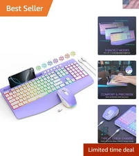 Wireless Keyboard and Mouse Combo- 2.4G Rechargeable Keyboard with Phone Hold...