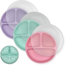 Suction Plates with Lids for Babies Toddlers - 100 Food-Grade Silicone -