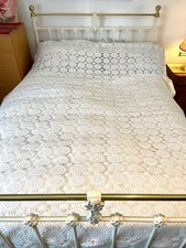 Vintage Hand Crocheted Large Double White Bedspread