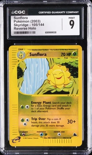 2003 POKEMON SKYRIDGE - REVERSE HOLO #105/144 SUNFLORA CGC 9
