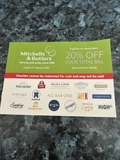 2 x Mitchells & Butlers 20% Off Vouchers. Miller & Carter, Harvester, Toby Etc