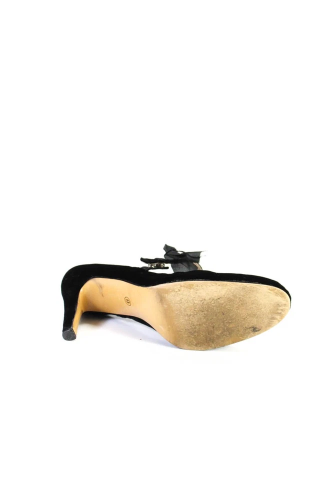 Rebecca Taylor Mujer Punta Redonda Arco Correas Tacones Cono Gamuza Bomba Negro Talla 9 Foto 3 de 4