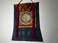 Kalachakra Mantra Mandala Thangka Multicolore Oro Originale Dipinto a Mano Thanka