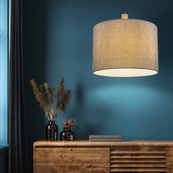 Pendellampe HäNgeleuchte Pendelleuchte Wohnzimmerlampe Holz Textil Grau D 40 Cm-image