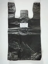 300 Qty. Black Plastic T-Shirt Retail Shopping Bags w/ Handles 11.5" x 6" x 21"