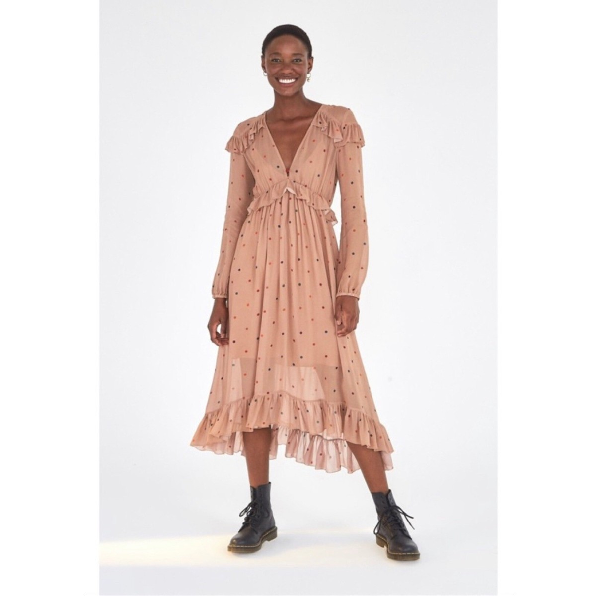 Farm Rio Biege Dots Dress Women Size Small