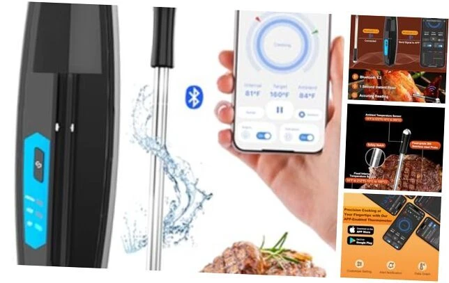Wireless Meat Thermometer with 493FT Wireless Range, Bluetooth Wireless