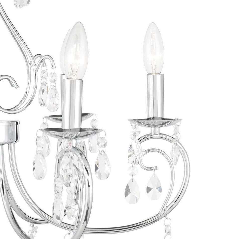 Lámpara de araña cromada de 6 luces World Imports Kothari con cristales colgantes Foto 2 de 4