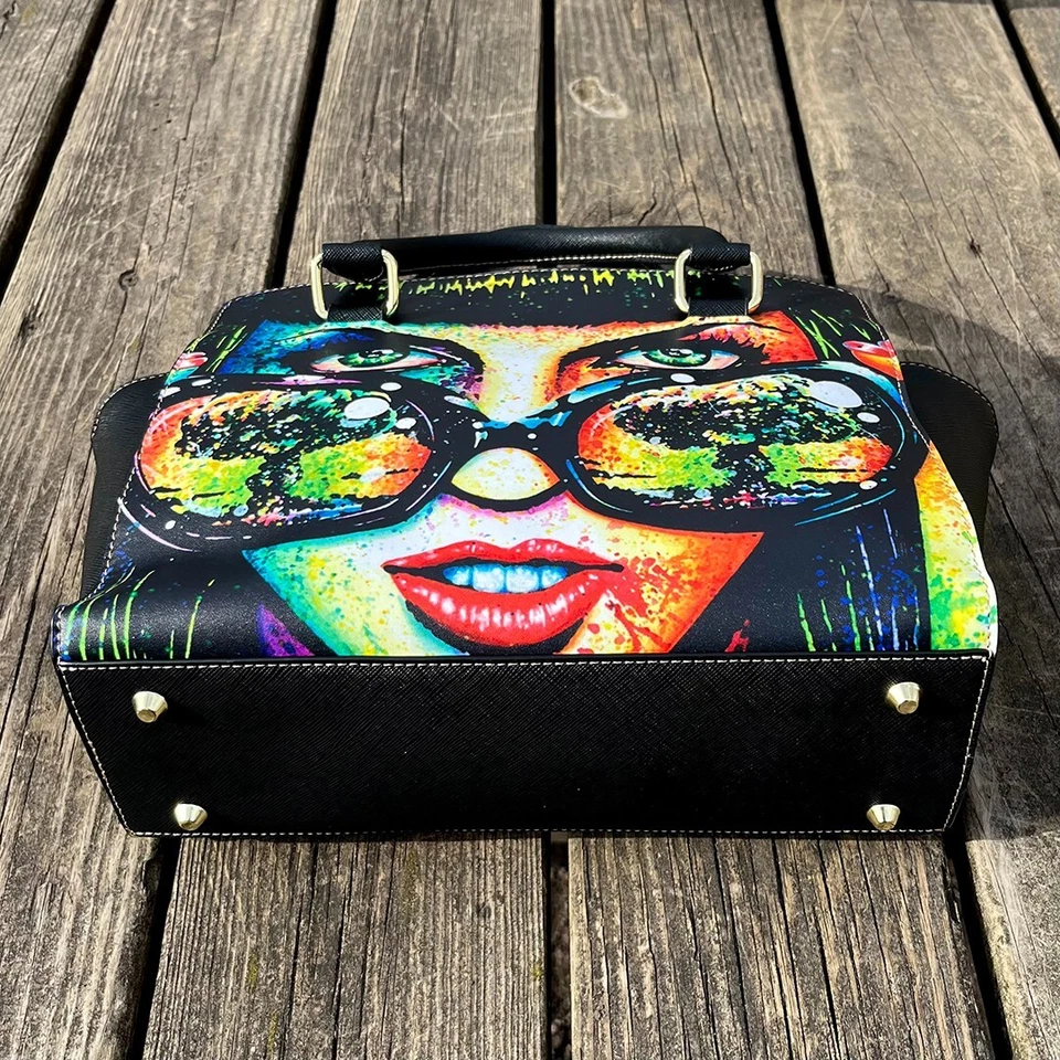 Large Studded Shoulder Purse | Color Bomb | Punk Rock Edgy Alternative Pop Art - Image 2 of 4