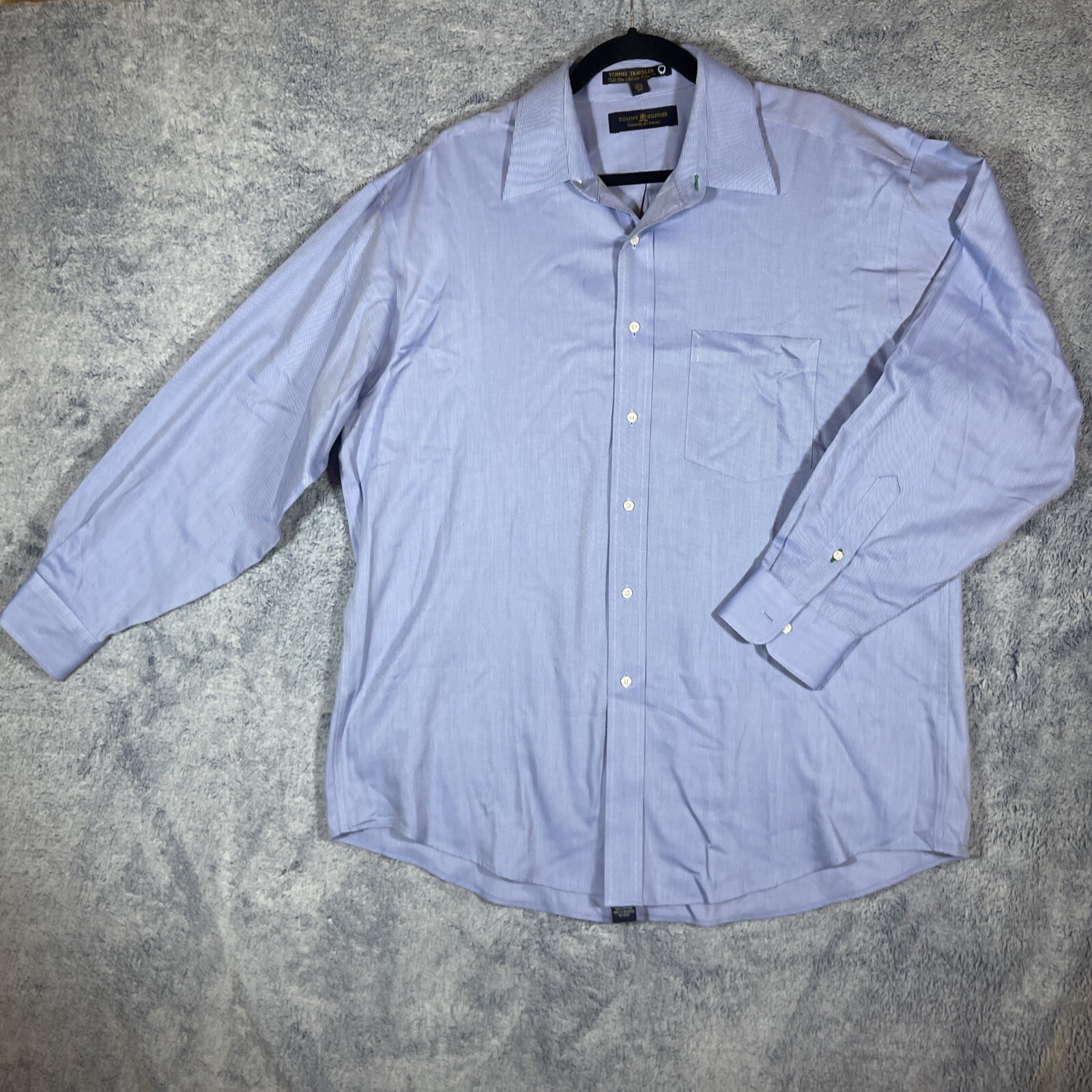 Tommy Hilfiger Traveler Men's Blue/White Pinstripe Long Sleeve Shirt Sz 34 16.5 thumbnail 9