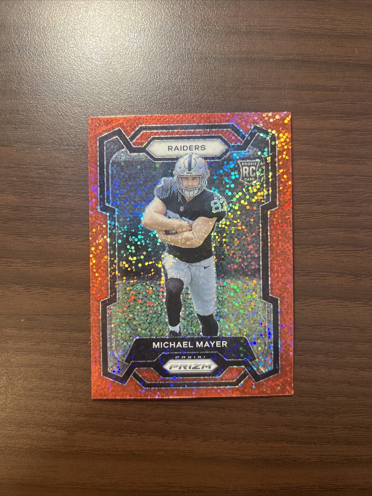 Michael Mayer 2023 Panini Prizm RED SPARKLE SILVER ROOKIE SP RAIDERS #361