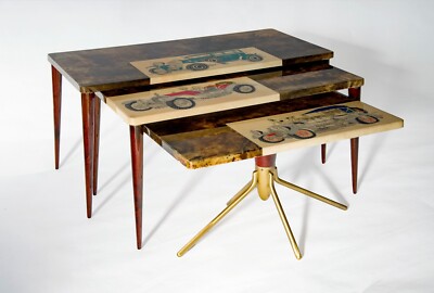 Rare TURA By Alessandro Mendini Natural Parchment Nesting Tables Vintage 50's