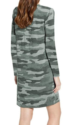 Women's Sz SMALL Boho Casual Camo Long Sleeve T Shirt Dress - Green | eBay