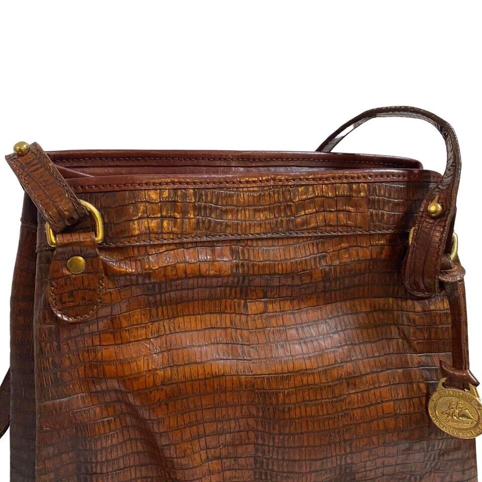 Vintage Brahmin Crocodile Brown Bucket Bag Adjust… - image 5