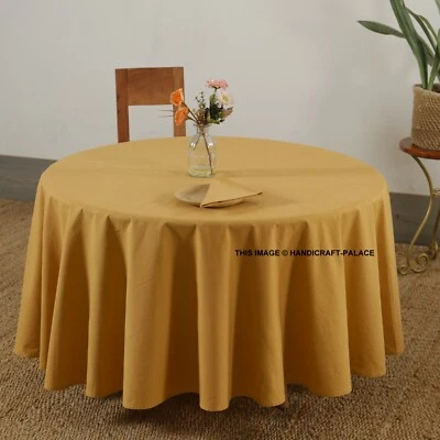 100% Algodón 300TC Macizo 72" Redondo Mantel Oro Color Mantel Servilleta Juego - Imagen 1 de 4