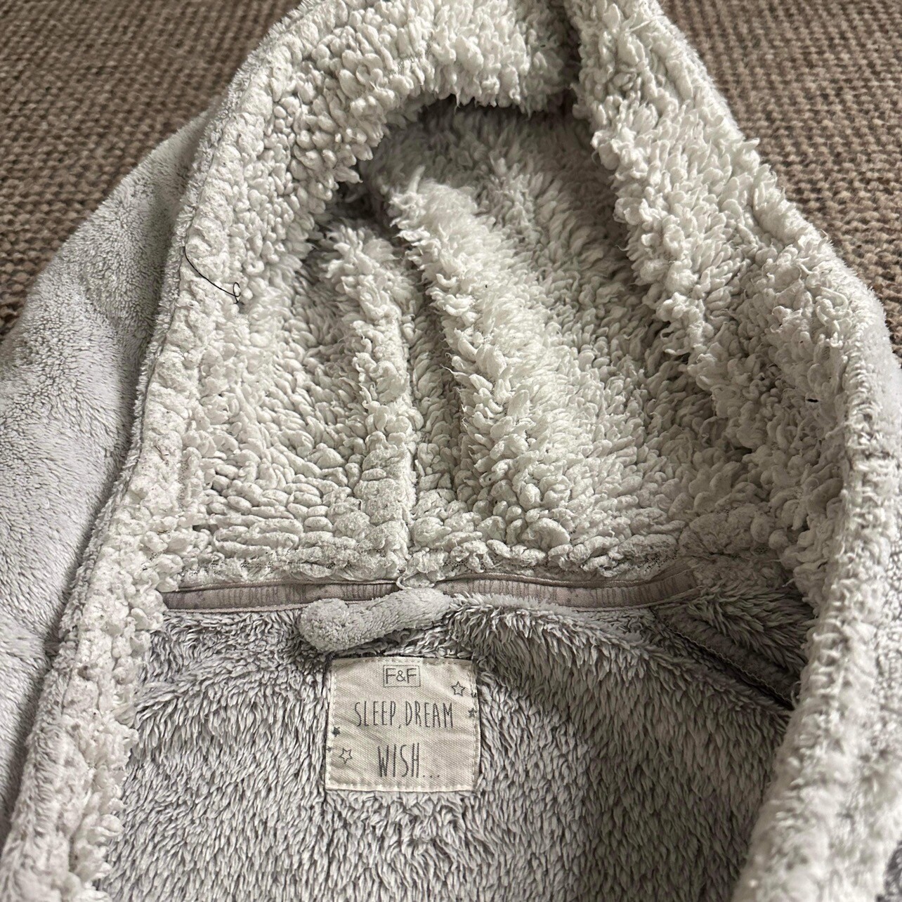 Grey Unicorn Dressing Gown Size XS Warm Fluffy Robe Light White Tie Up