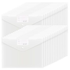 30PCS Plastic Clear Envelopes Snap Closure A4 Document Folders with Label