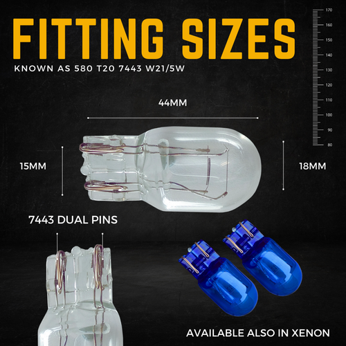 T20 580 7443 feu latéral halogène W21/5 W transparent DRL 380w ampoules arrière frein d'arrêt de voiture - Photo 4 sur 14