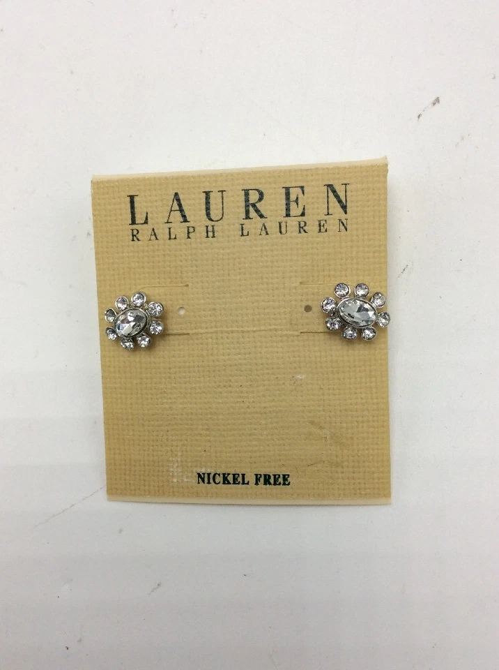 $30 Ralph Lauren Tono Plata Transparente Ova Piedra Cristal Pendientes 133A Foto 3 de 4