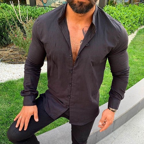 Mens Casual Cotton Linen Shirt Long Sleeve Loose Blouse Button Down Shirts Tops - Picture 7 of 10