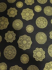 METALLIC GOLD FLOWERS ON BLACK COTTON FQ