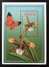2000 MNH ANTIGUA FLOWERS SOUVENIR SHEET FLOWER PLANT ORCHID BUTTERFLY STAMPS