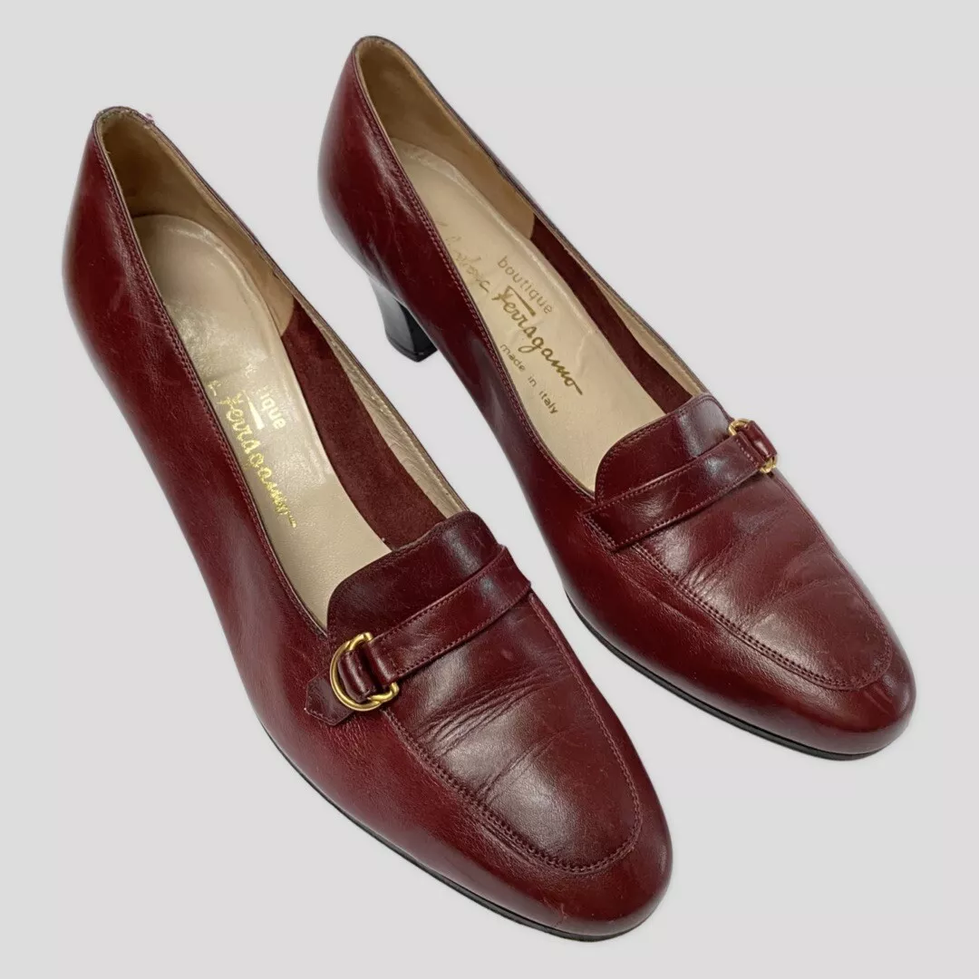 Salvatore Ferragamo Vintage Brown Leather Heel Loafers US9.5 AA