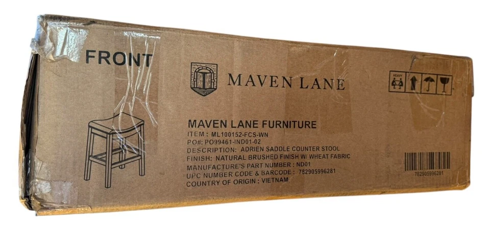 Maven Lane Adrien Saddle Counter Stool - ND01 - Natural with Wheat Fabric - Image 2 of 4