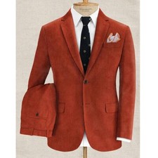 Men Corduroy Suit Striped Luxury Leisure Party Prom Groom Tuxedo 2 Piece Winter