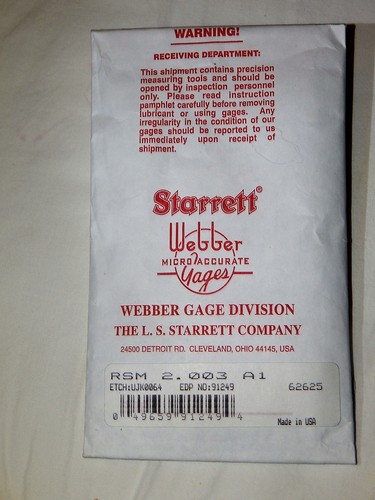 New Starrett Webber Micro Accurate Gage RSM 2.003 A1 Grade EDP No. 91249 - Picture 4 of 5