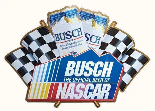Busch NASCAR Official Beer Tin Metal Bar Sign Nascar VINTAGE