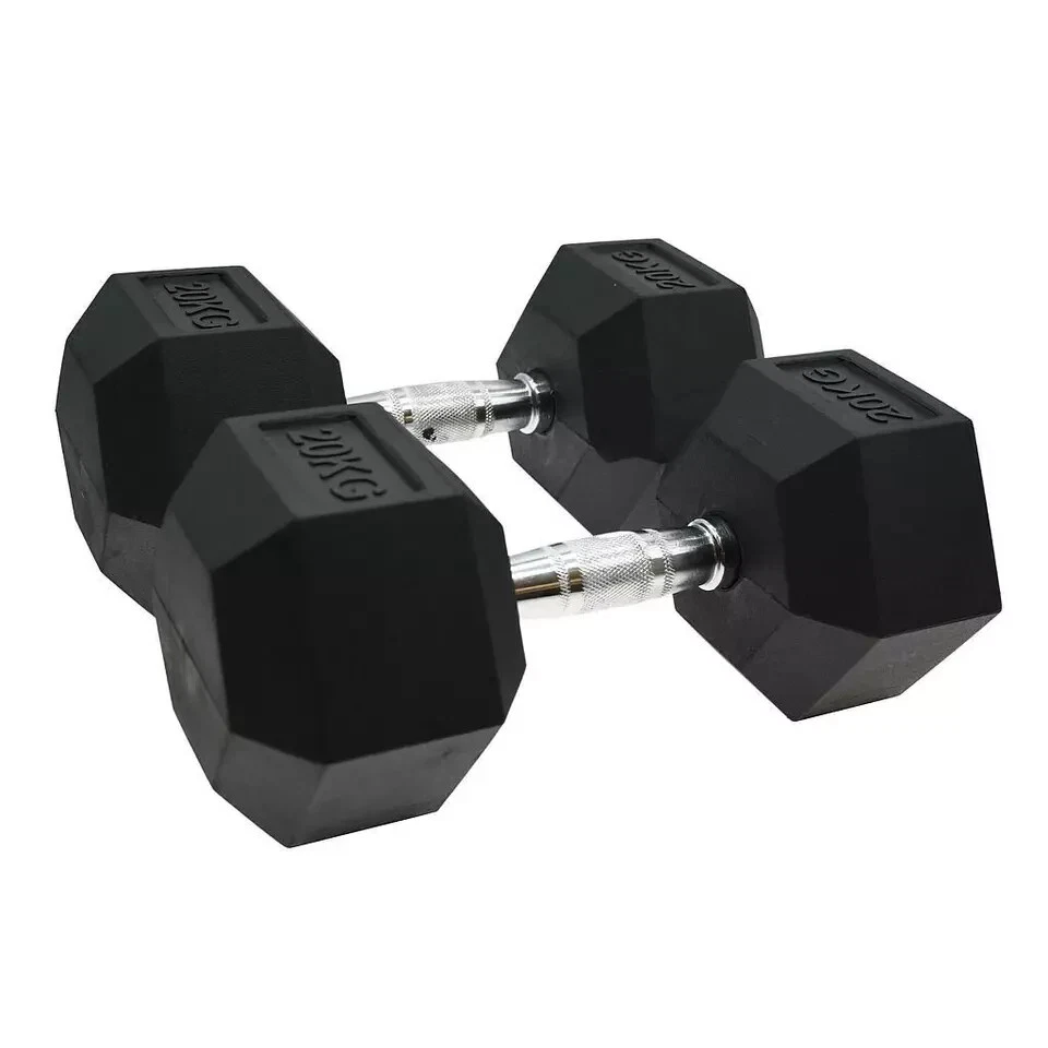 20 KG HEX DUMBBELLS 20kg RUBBER COATED CAST IRON - STUDIO QUALITY
