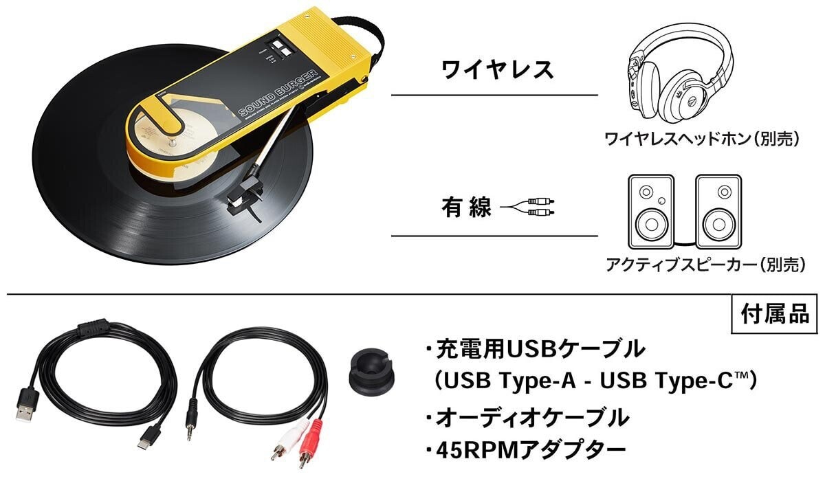 Audio-Technica AT-SB727 Sound Burger - Lettore Vinile Wireless Bluetooth Giallo