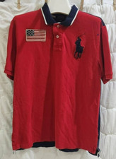 Ralph Lauren Polo Shirt Size XL boys 18-20 Big Pony Red White Blue 3 flag patch