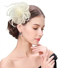 Z X Sinamay Pillbox Hats for Women Feather D-beige Small Flower Fascinator