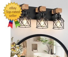 3-Light Farmhouse Vanity Light for Bathroom, Wood 3-Lights, Black