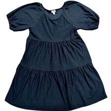 J. Crew Dress M Medium Black Puff Sleeve Mini Tiered Clip Dot