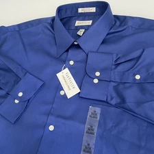 Van Heusen Regular Fit Wrinkle Free Lux Sateen Men Dress Shirt Blue XXL 34/35