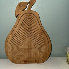 Collapsible Fruit Basket Trivet Handcrafted Wood Art Pear Shaped Bowl Country